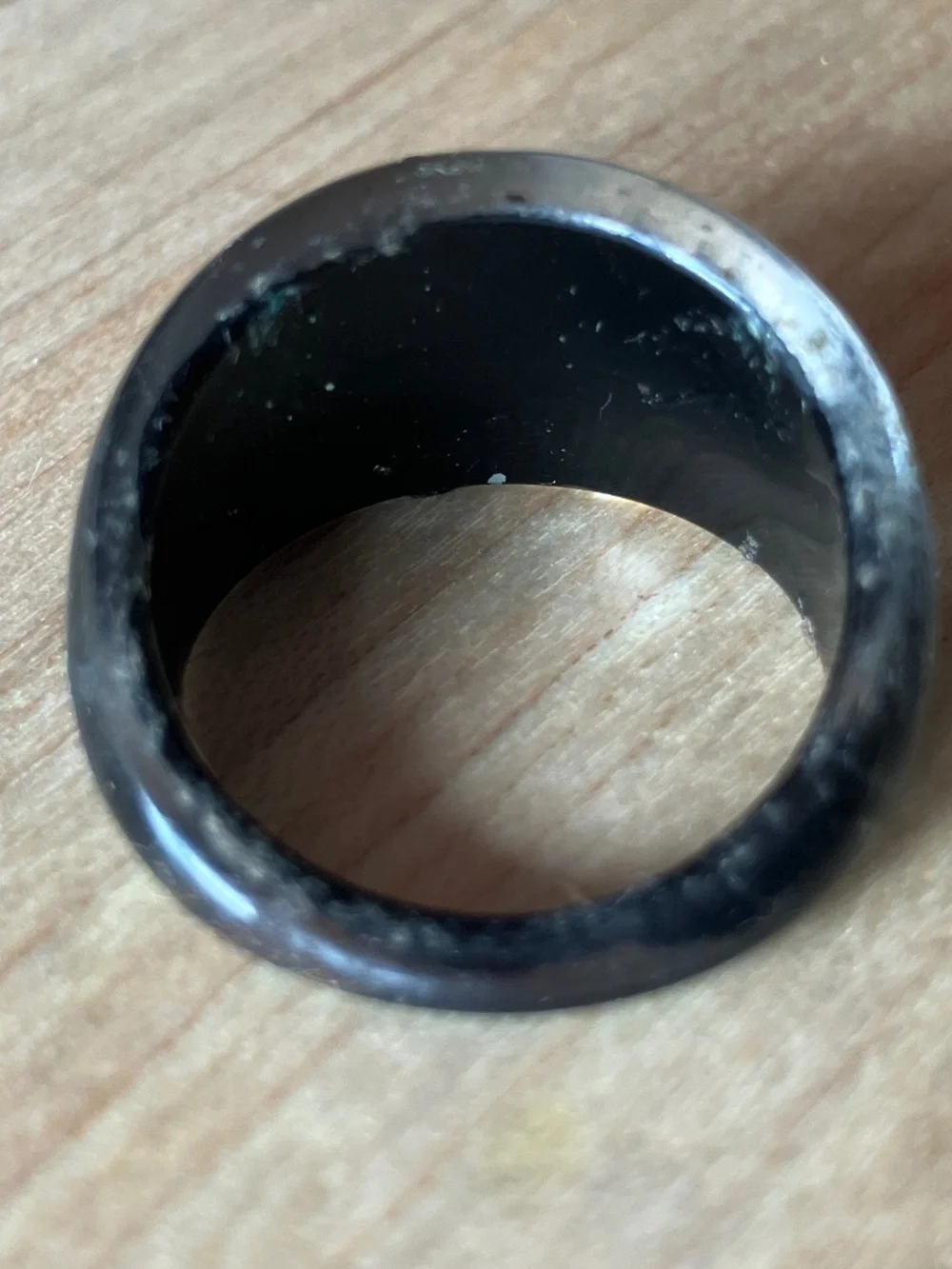 RARE Vintage Black Lucite Chunky Dome Ring Floral Hand Painted Size 10